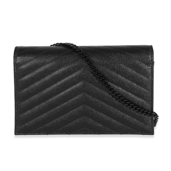 Saint Laurent Black Grain De Poudre Envelope Chain Wallet - Picture 3 of 8